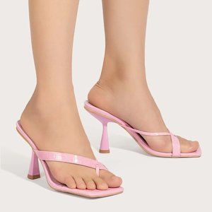 Crocodile Embossed Pyramid Heeled Thong Sandals